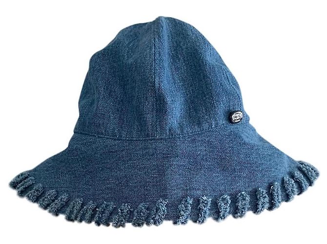 Chanel Denim Bucket Hat with Ruffled Brim Blue
