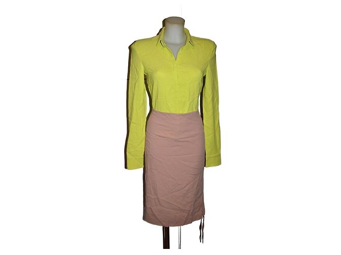 Robe N°21 en viscose et acétate vert lime et rose poudré Jaune