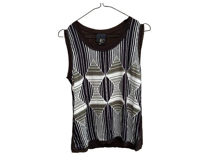 Top sem mangas Just Cavalli Op-Art Geométrico Preto Branco