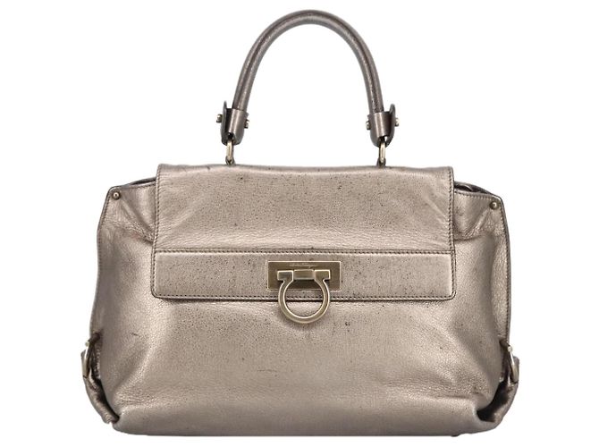 Salvatore Ferragamo Sofia Satchel Leder Medium Silber