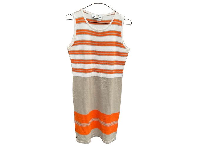Balenciaga Paris Strickkleid Midi Weiß Orange Grau
