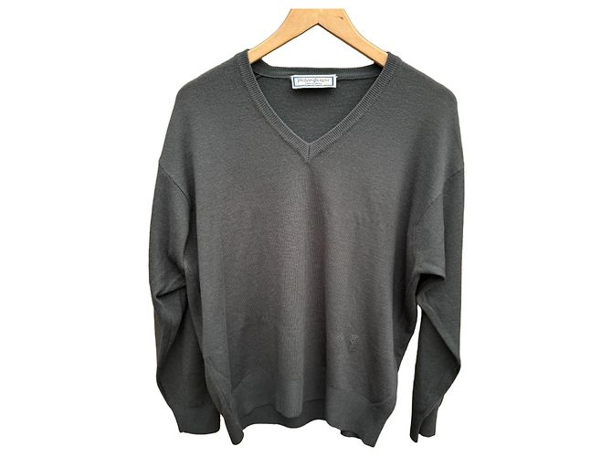 Yves Saint Laurent Pour Homme V-Ausschnitt Pullover aus Wolle Anthrazitgrau