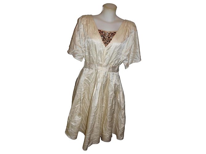 Kurzes La Perla Seidenkleid in Elfenbein mit Perlen Roh Creme