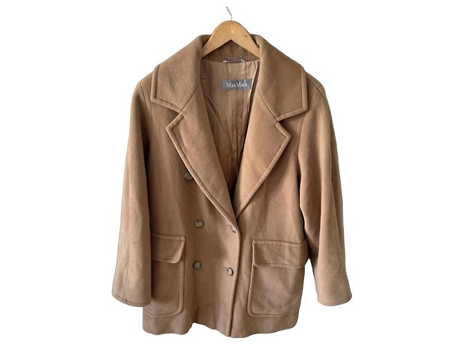 Max Mara Double-Breasted Wool Blend Coat - Camel