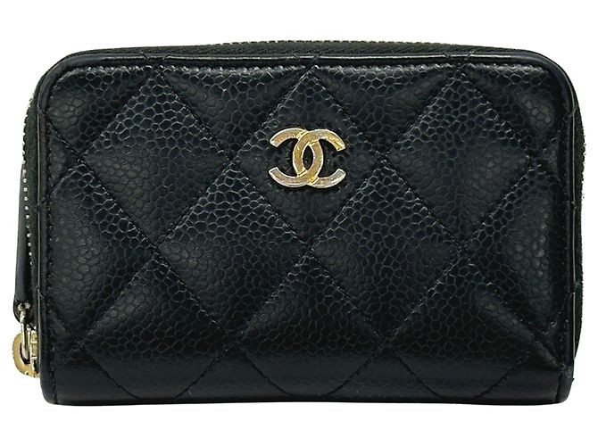 Monedero de piel de ternera granulada negra Chanel Negro
