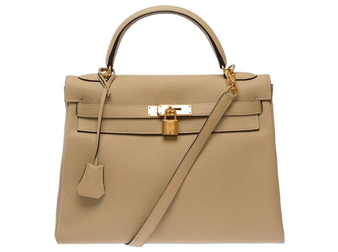 Hermès Bolsa HERMES Kelly 32 em Couro Bege - 103662