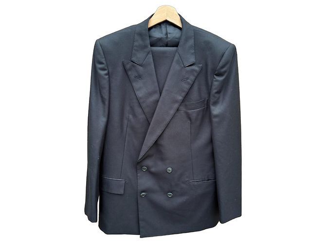 Burberrys Men's Double-Breasted Wool Suit - Black