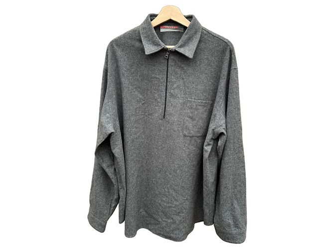 Prada Woll-Pullover mit halbem Reißverschluss Grau 