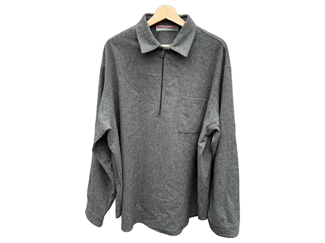 Prada Wool Half-Zip Pullover Grey 