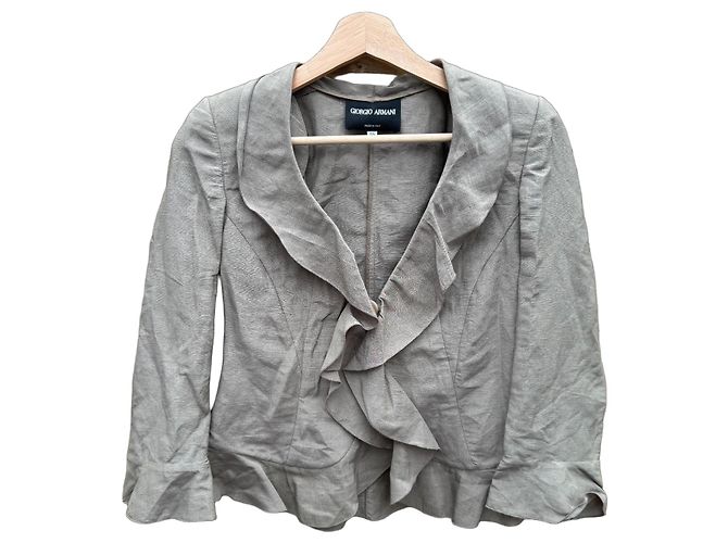 Giorgio Armani Beige Armani Giorgio Jacke aus Leinen und Seide mit Rüschen