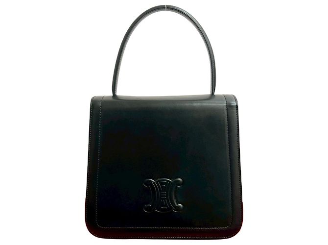 Triomphe Céline Mini bolsa tote CELINE em couro de bezerro Preto