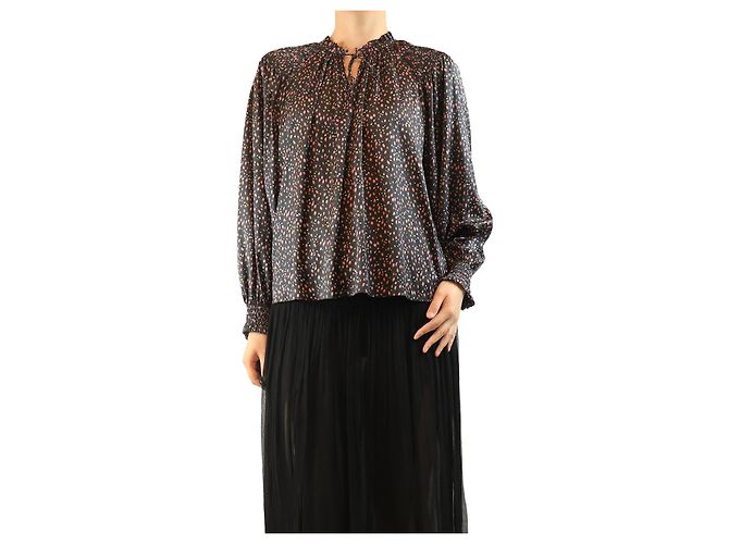 Ulla Johnson Satinbluse mit schwarzem Rosenprint - UK 10