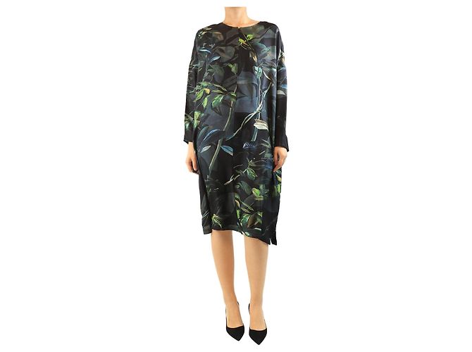 Etro Robe midi à imprimé feuillage avec fermeture éclair devant - taille UK 16 Multicolore