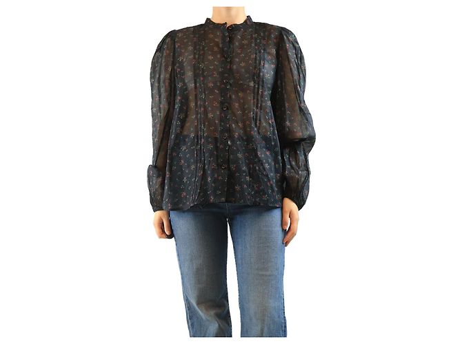 Stella Nova Schwarze transparente Bluse mit floralem Print - Größe M