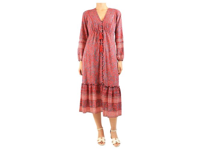 Veronica Beard Vestido midi floral vermelho - tamanho S
