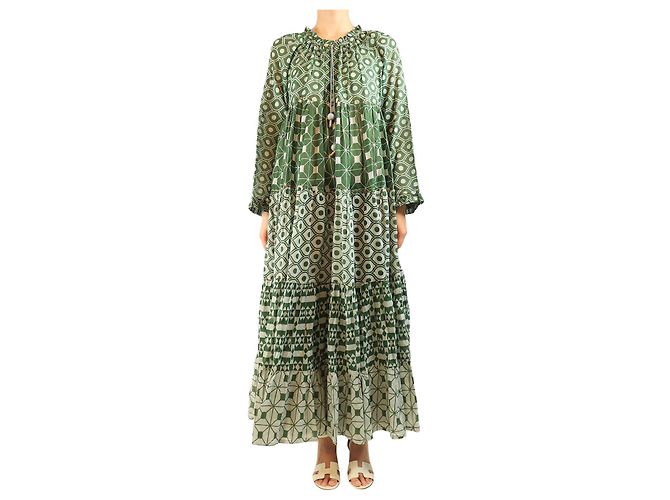 Yvonne S Vestido maxi estampado de algodón verde - talla M