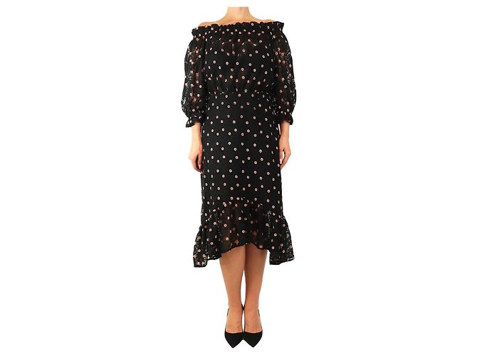 Autre Marque Schwarzes besticktes Daisy-Kleid - Größe UK 12