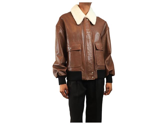 Khaite Lederjacke mit braunem Shearling-Besatz - Größe XS