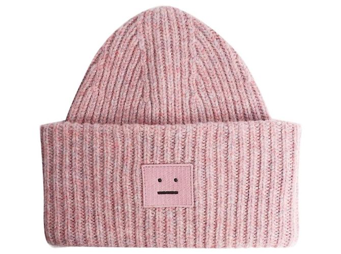 Acne Pink ribbed small face beanie