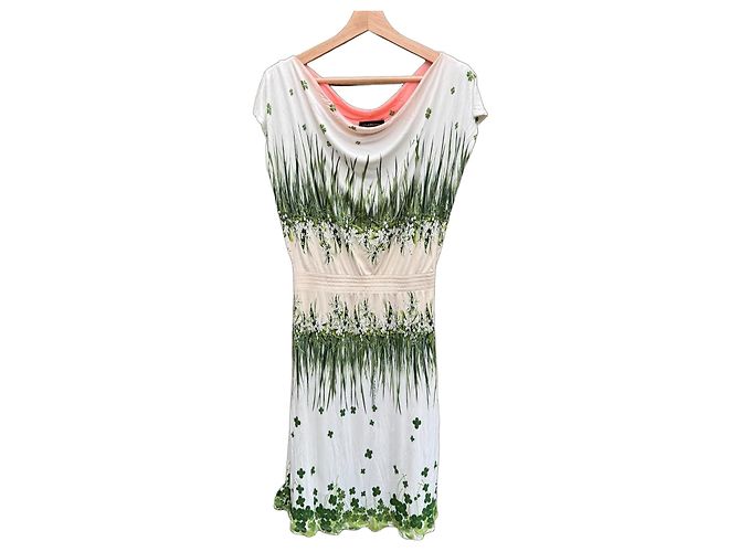 Autre Marque Class Roberto Cavalli Kleid mit Kleeblatt-Print - Weiß/Grün