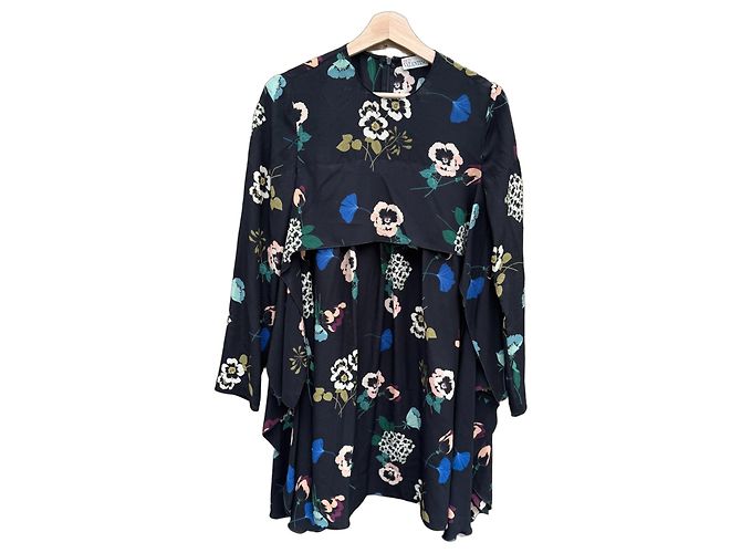 Red Valentino Vestido con estampado floral negro efecto capa Rosa Blanco Azul Verde