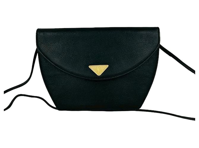 Sac à bandoulière en cuir noir vintage Yves Saint Laurent 