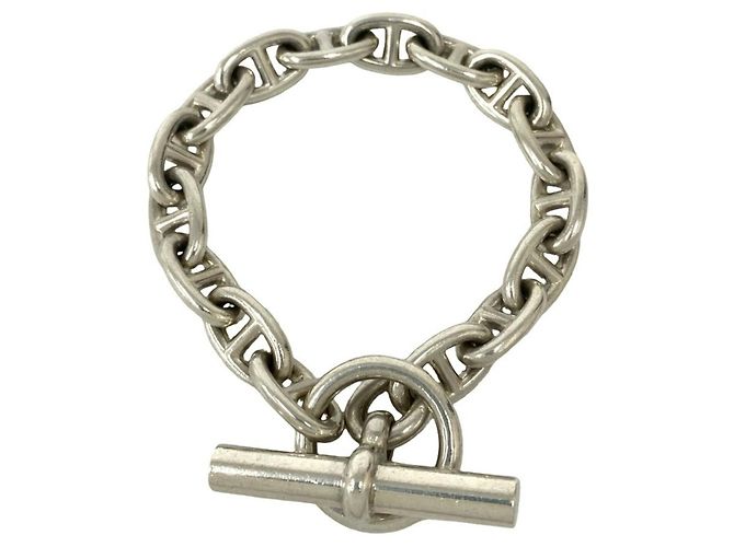 Hermès Pulseira Charm Hermes Silver 925 Chaine d'Ancre Prata
