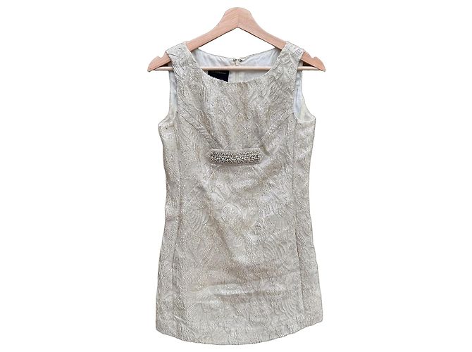 Autre Marque Class Roberto Cavalli Besticktes Brokatkleid Beige