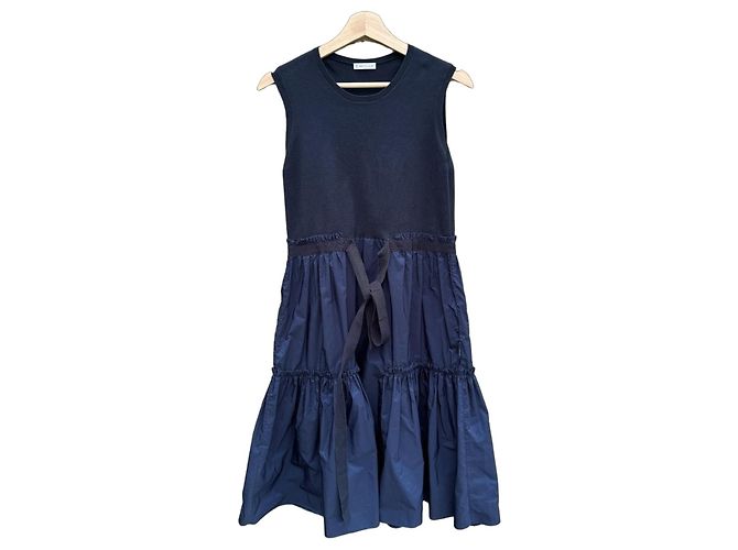 Moncler Strick- und Taffeta-Kleid Navy Dunkelblau