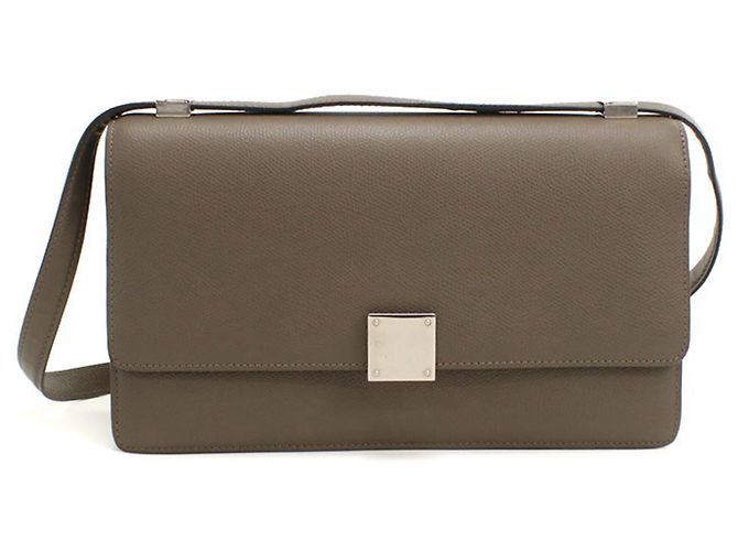 Céline Bolsa de ombro em couro de vitelo cinza Celine Marrom