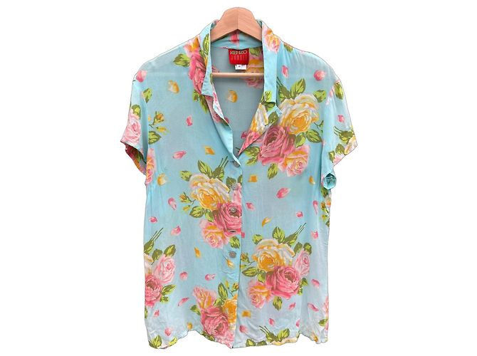 Camicia Kenzo Jungle a maniche corte stampa floreale Rosa Blu Verde Giallo