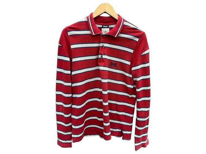 Dolce & Gabbana D&G Langarm-Polohemd gestreift Weiß Rot Blau