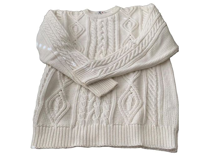 Autre Marque Sports Blanc Bleu weißer Zopfstrickpullover