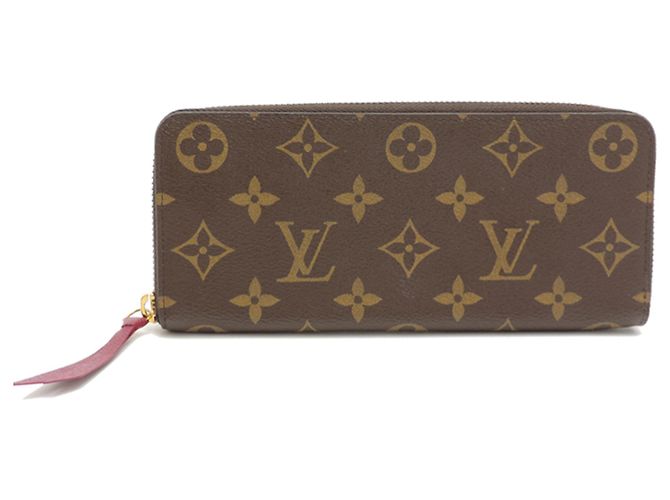 Cartera Long Clemence Louis Vuitton Castaño Rosa Fucsia Monograma