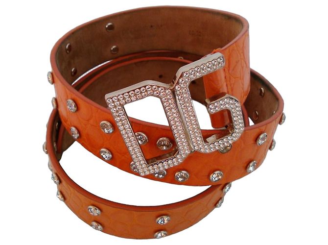 Dolce & Gabbana orangefarbener Ledergürtel mit Strass
