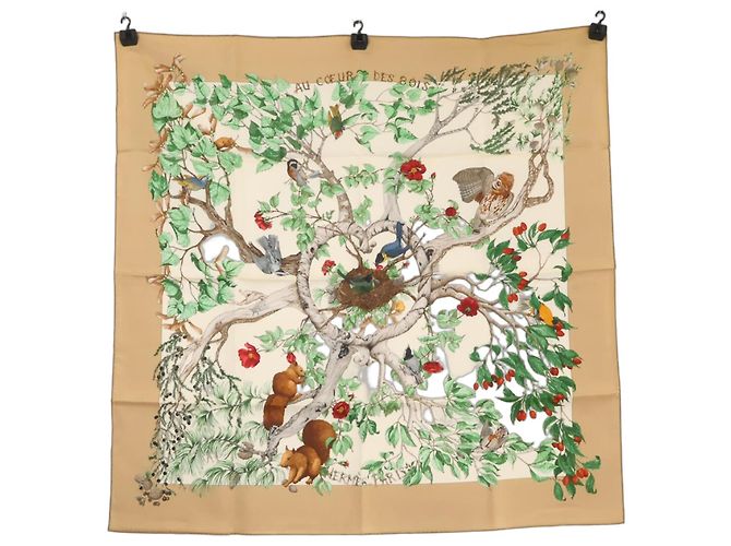 Hermès Sciarpa in seta Hermes Au Coeur Des Bois Marrone