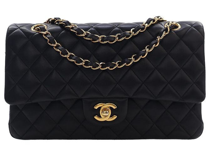 Chanel Black Medium Classic Lambskin Double Flap Nero