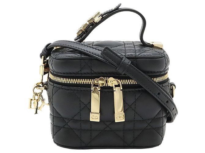 Dior Black Micro Lammfell Cannage Lady Dior Vanity Case Schwarz