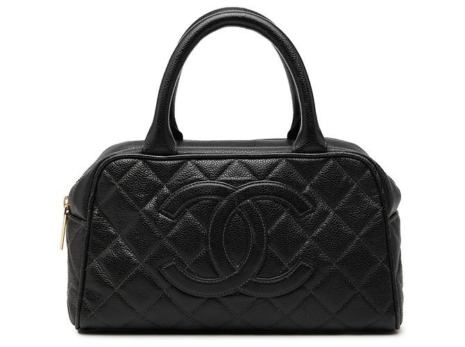Borsa Bowling Chanel Black CC Quilted Caviar Nero