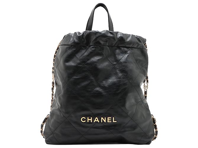 Chanel 22 Rucksack aus glänzendem gestepptem Kalbsleder Schwarz Small