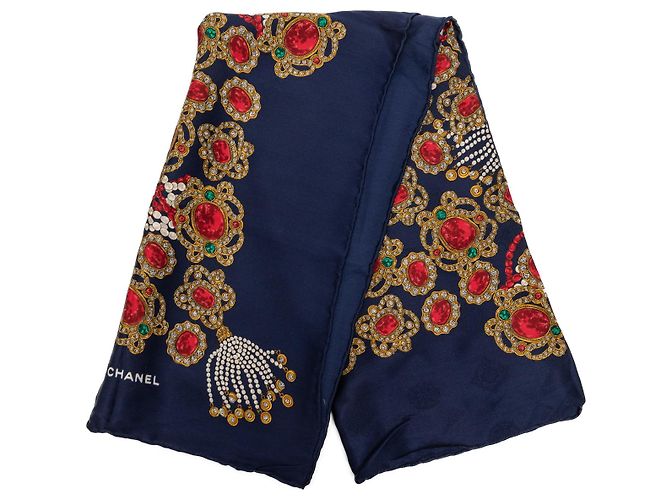 Sciarpa in seta Chanel Blue Gripoix Print Blu navy