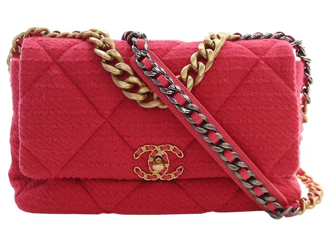 Chanel Pink Large Tweed 19 Flap Rose