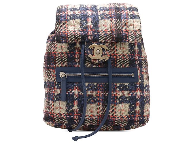 Rucksack Chanel Blue CC Nylon Tweed Print Blau Dunkelblau