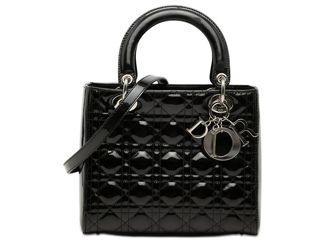 Dior Black Medium Patent Cannage Lady Dior Noir