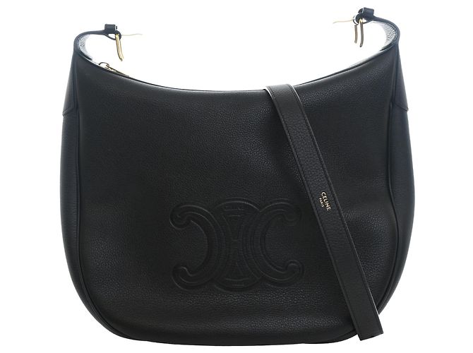Céline Bolsa de ombro Heloise em couro de bezerro de grão macio preto Medium da Celine