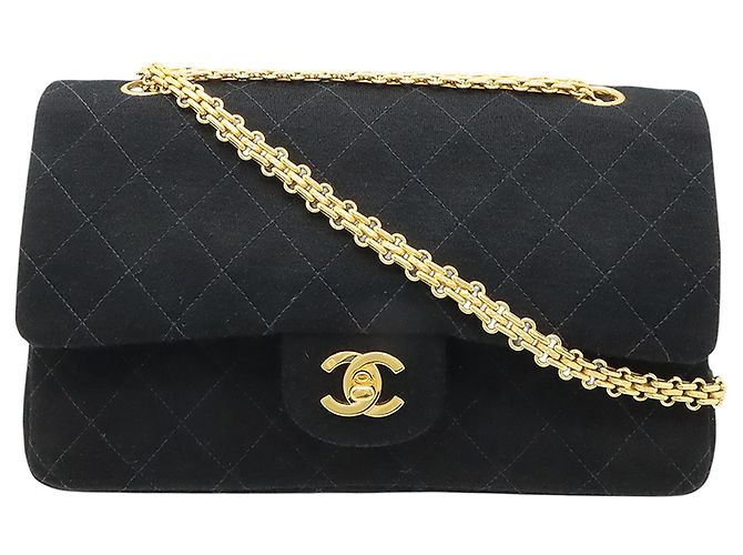 Chanel Black Medium Classic Jersey Bijoux Chain Double Flap Noir