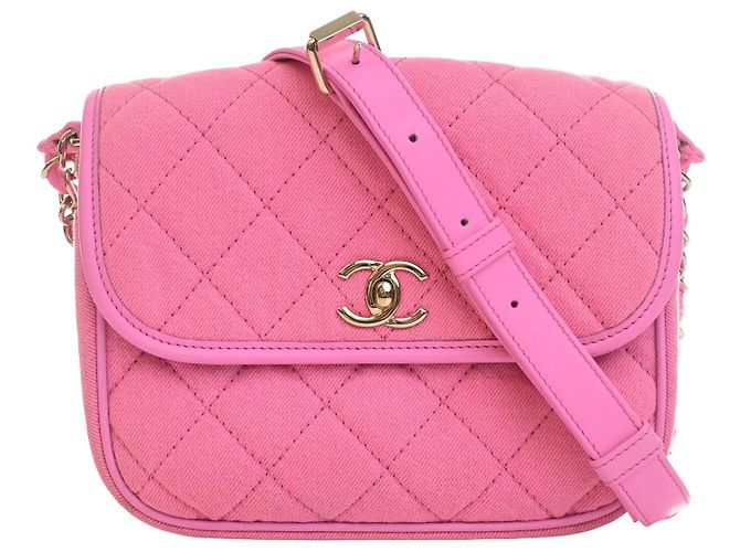 Chanel Pink Small CC Quilted Denim Messenger Flap Rosa