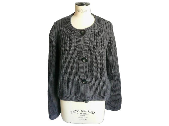Hermès Cardigan aus Schurwolle grau Größe 38