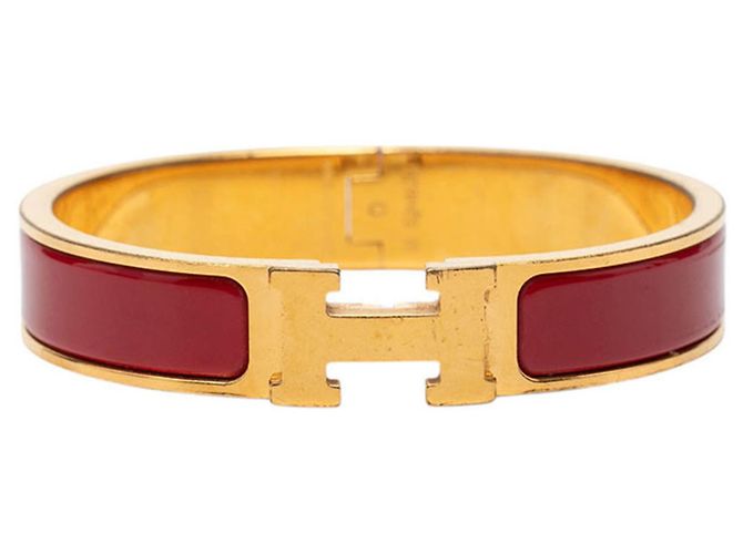 Pulseira de esmalte Click H PM Hermès em Ouro e Vermelho Dourado