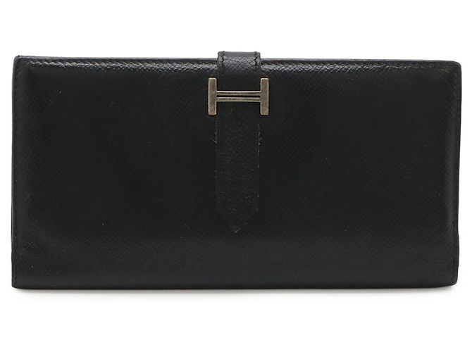Hermès HERMES Bearn 2PLIS Tri-fold Long Wallet in Courchevel Leather Black